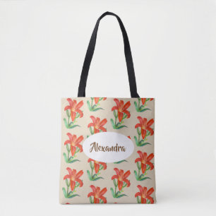 Waterverf Oranje Lily Floral Art Tote Bag
