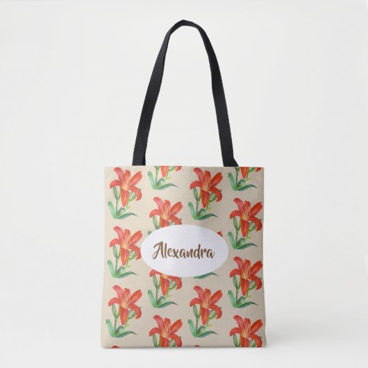 Waterverf Oranje Lily Floral Art Tote Bag (Voorkant)