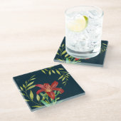 Waterverf Oranje Lily Illustration Dark Blue Glazen Onderzetter (Schuin)