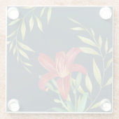 Waterverf Oranje Lily Illustration Dark Blue Glazen Onderzetter (Achterkant)