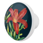 Waterverf Oranje Lily Illustration Dark Blue Keramische Knop (Rechts)