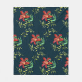 Waterverf Oranje Lily Illustration Dark Turquoise Fleece Deken (Voorkant)