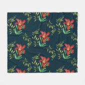 Waterverf Oranje Lily Illustration Dark Turquoise Fleece Deken (Voorkant (Horizontaal))