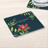Waterverf Oranje Lily Illustration Dark Turquoise Kartonnen Onderzetters (Schuin)