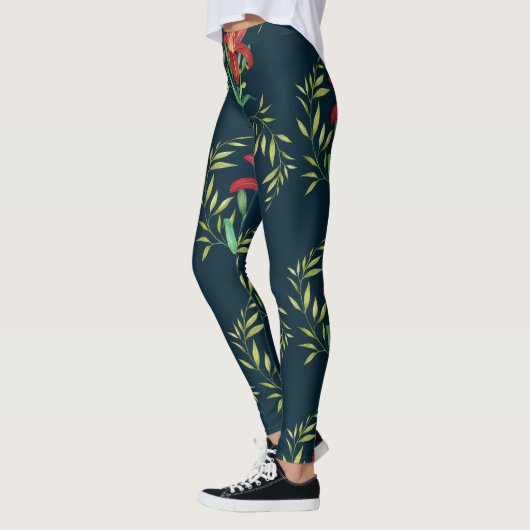 Waterverf Oranje Lily Illustration Dark Turquoise Leggings (Links)