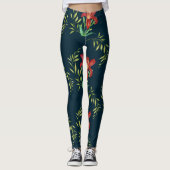 Waterverf Oranje Lily Illustration Dark Turquoise Leggings (Voorkant)
