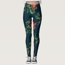 Waterverf Oranje Lily Illustration Dark Turquoise Leggings