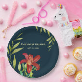 Waterverf Oranje Lily Illustration Dark Turquoise Papieren Bordje (Feest)