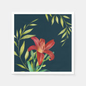 Waterverf Oranje Lily Illustration Dark Turquoise Servet (Voorkant)