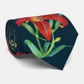 Waterverf Oranje Lily Illustration Dark Turquoise Stropdas (Opgerold)