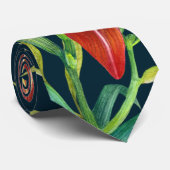 Waterverf Oranje Lily Illustration Dark Turquoise Stropdas (Opgerold)