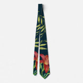 Waterverf Oranje Lily Illustration Dark Turquoise Stropdas (Achterkant)