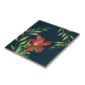 Waterverf Oranje Lily Illustration Dark Turquoise Tegeltje (Zijkant)