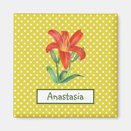 Waterverf Oranje Lily Lemon Green Polka Dots Magneet (Voorkant)