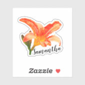 Waterverf Oranje Lily Name Sticker (Vel)