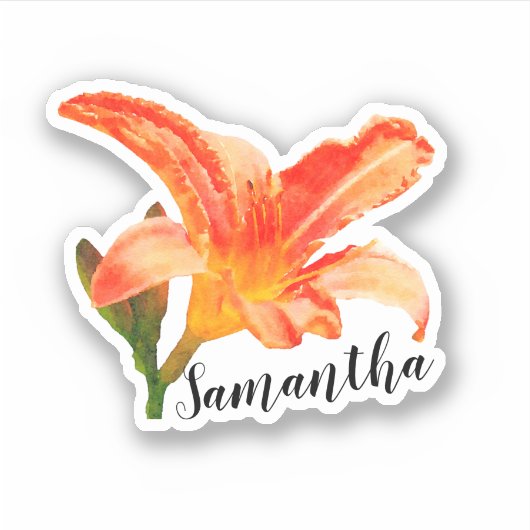 Waterverf Oranje Lily Name Sticker (Voorkant)