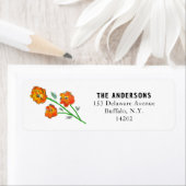 Waterverf Oranje Mariggets Floral Return Address Etiket (Insitu)