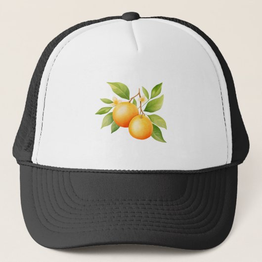 Waterverf Oranje Met Bloem Trucker Pet (Voorkant)