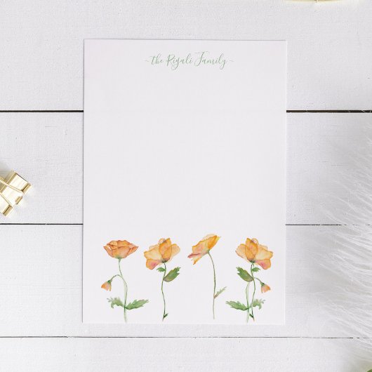 Waterverf Oranje papaver - Aangepast kantoorbenodi Notitiekaartje