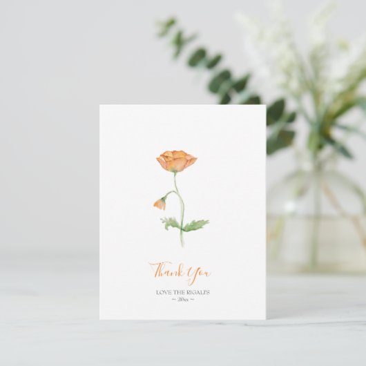 Waterverf Oranje papavers Dank je wel Feestdagenkaart (Staand voorkant)
