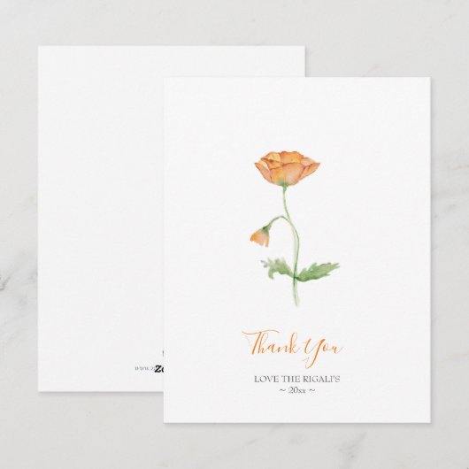 Waterverf Oranje papavers Dank je wel Feestdagenkaart (Voorkant / Achterkant)