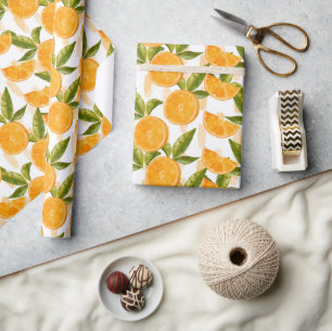 Waterverf Oranje Patroon Cadeaupapier
