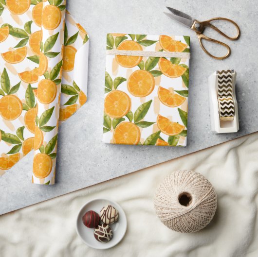Waterverf Oranje Patroon Cadeaupapier (Crafts)