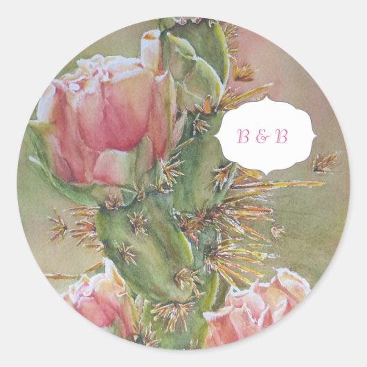 WATERVERF ORANJE PEAR CACTUS RONDE STICKER (Voorkant)