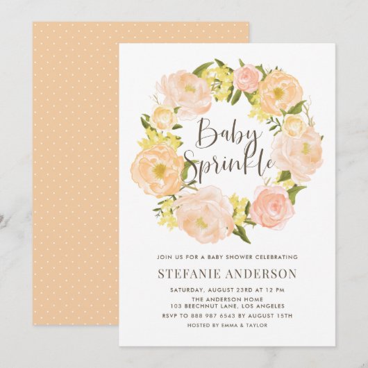 Waterverf Oranje Pioenenkrans Baby Sprinkle Kaart (Voorkant / Achterkant)