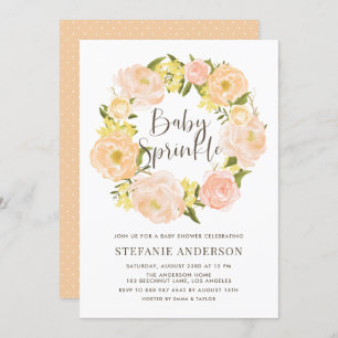 Waterverf Oranje Pioenenkrans Baby Sprinkle Kaart