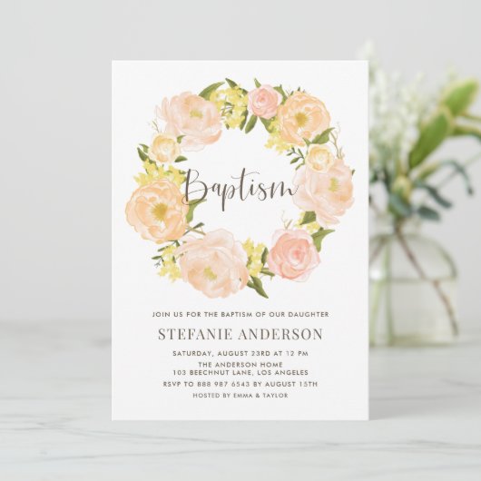 Waterverf Oranje Pioenenkrans Doop Kaart (Staand voorkant)