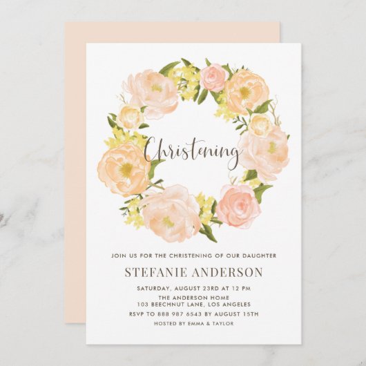 Waterverf Oranje Pioenenkrans doopsel Kaart (Voorkant / Achterkant)