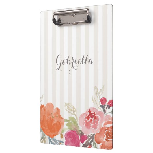 Waterverf Oranje pioenrozen Pinstripes Custom Klembord (Links)