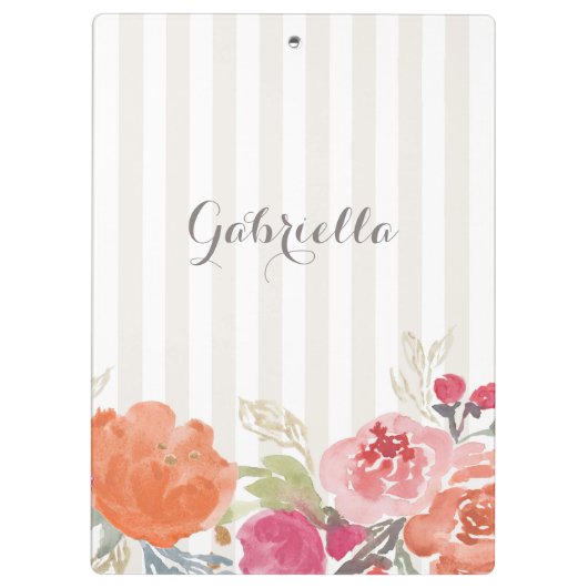 Waterverf Oranje pioenrozen Pinstripes Custom Klembord (Achterkant)
