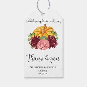 Waterverf oranje pompoen baby shower cadeaulabel