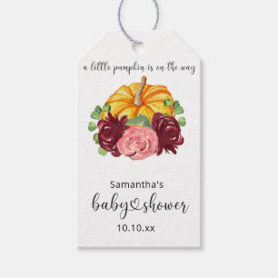 Waterverf oranje pompoen baby shower cadeaulabel