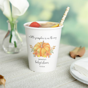 Waterverf oranje pompoen baby shower papieren bekers