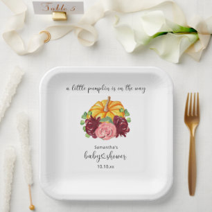 Waterverf oranje pompoen baby shower papieren bordje