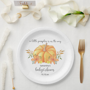 Waterverf oranje pompoen baby shower papieren bordje