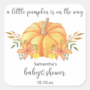 Waterverf oranje pompoen baby shower vierkante sticker