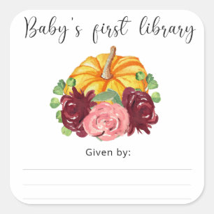 Waterverf oranje Pompoen - Baby's eerste bibliothe Vierkante Sticker