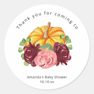 Waterverf oranje Pompoen babyshower Ronde Sticker