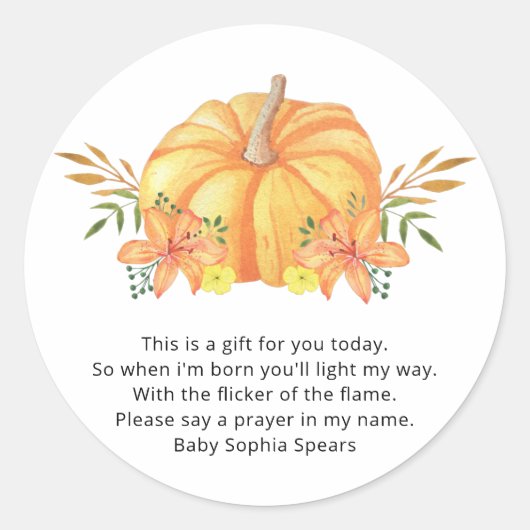 Waterverf oranje Pompoen - gebedskaars sticker (Voorkant)