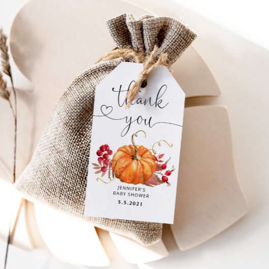 Waterverf oranje pompoen herfst dank u label cadeaulabel