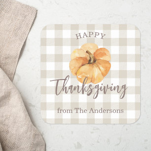 Waterverf Oranje Pompoen Prettig Thanksgiving Vierkante Sticker