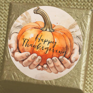 Waterverf Oranje Pompoen Thanksgiving Favor Ronde Sticker