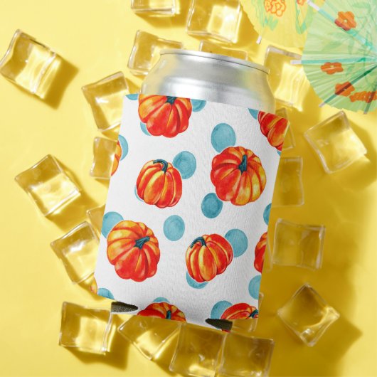 Waterverf Oranje pompoenen blauw pokadots Blikjeskoeler (Insitu Zomer)