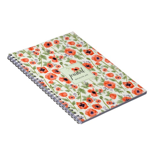 Waterverf Oranje Red Poppy Flowers Notitieboek (Rechterzijde)