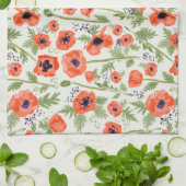 Waterverf Oranje Red Poppy Flowers Theedoek (Gevouwen)