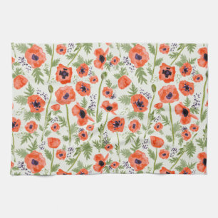 Waterverf Oranje Red Poppy Flowers Theedoek